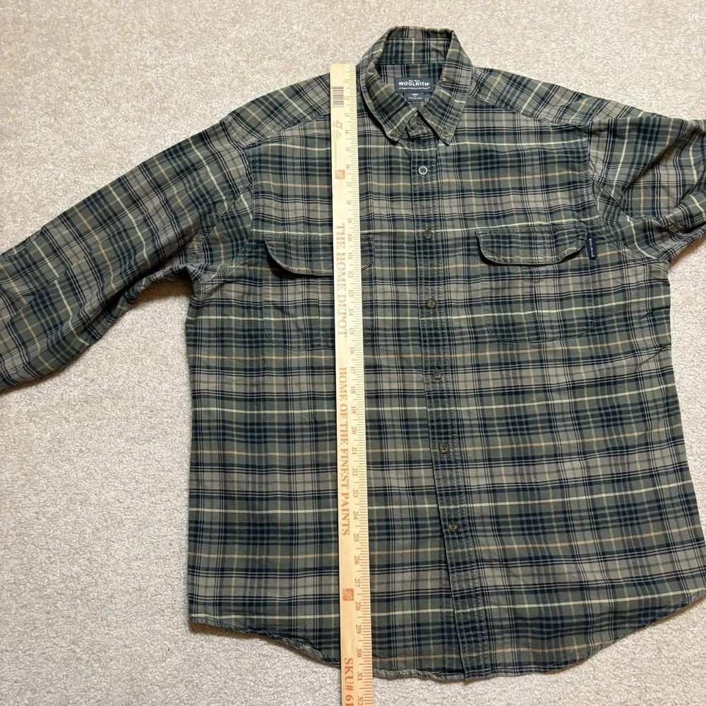 Woolrich Shirt Mens Large Green Plaid Button‎ Front Long Sleeve Outdoor Hiking